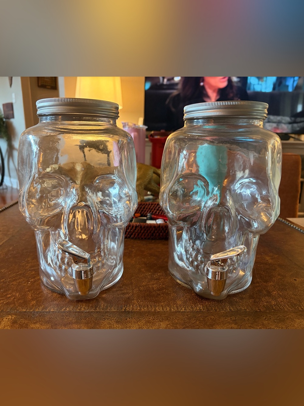 Clear Skull Glass Beverage Dispenser with Silver Spigot - Clear